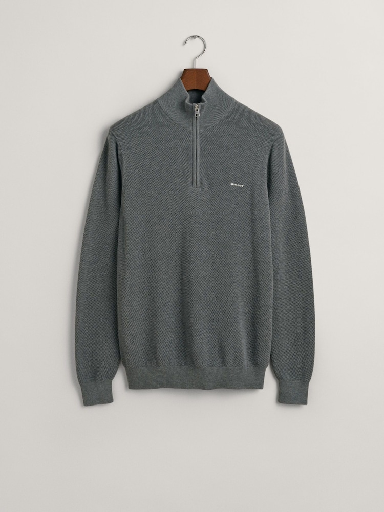 Gris oscuro melange - GANT 100% Cotton Pique Quarter Zip Jumper - Imagen 5 de 5