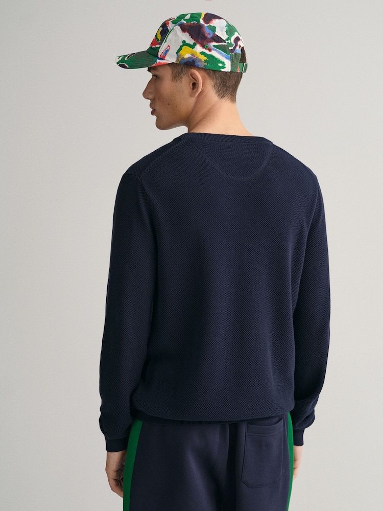 GANT Evening Blue 100% Cotton Pique Crew Neck Jumper - Image 2 of 5