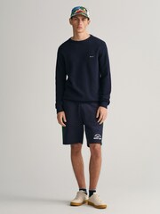 GANT Evening Blue 100% Cotton Pique Crew Neck Jumper - Image 3 of 5