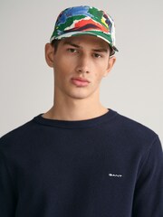 GANT Evening Blue 100% Cotton Pique Crew Neck Jumper - Image 4 of 5