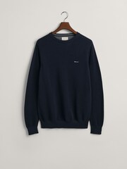 GANT Evening Blue 100% Cotton Pique Crew Neck Jumper - Image 5 of 5