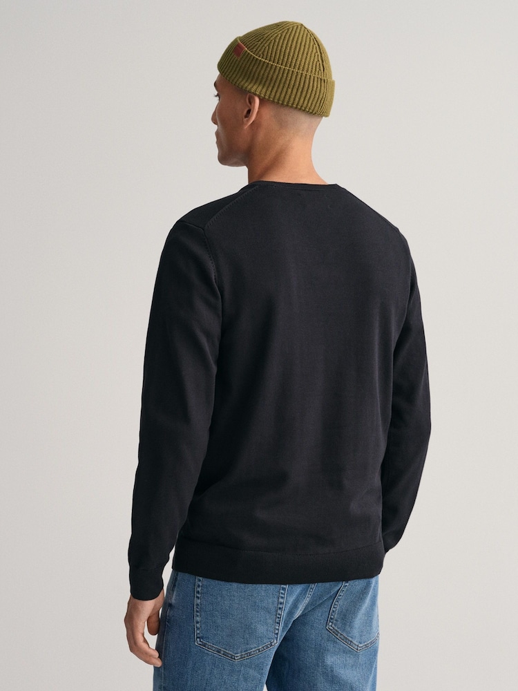 GANT Black Classic 100% Cotton V-Neck Jumper - Image 2 of 5