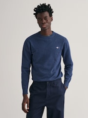 GANT Dark Blue Classic 100% Cotton Crew Neck Jumper - Image 1 of 5