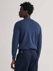 GANT Dark Blue Classic 100% Cotton Crew Neck Jumper - Image 2 of 5