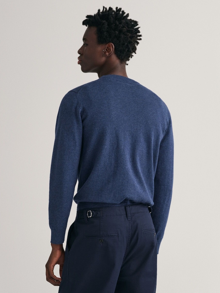 GANT Dark Blue Classic 100% Cotton Crew Neck Jumper - Image 2 of 5