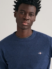 GANT Dark Blue Classic 100% Cotton Crew Neck Jumper - Image 4 of 5