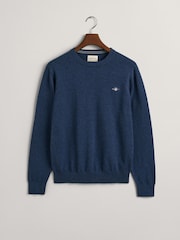 GANT Dark Blue Classic 100% Cotton Crew Neck Jumper - Image 5 of 5