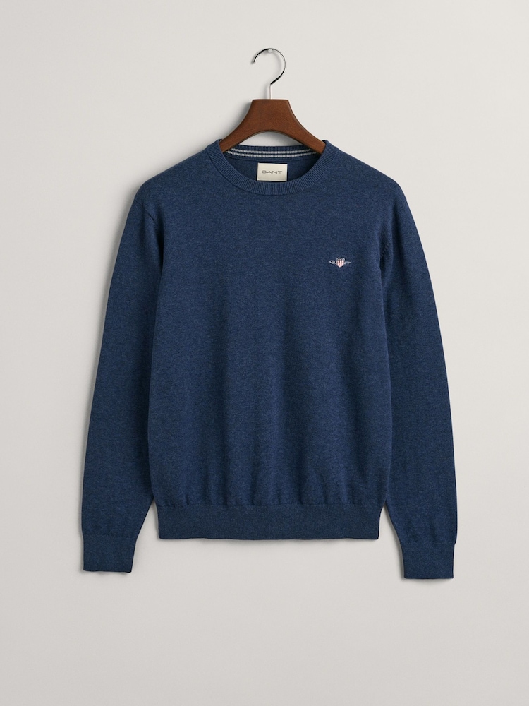 GANT Dark Blue Classic 100% Cotton Crew Neck Jumper - Image 5 of 5