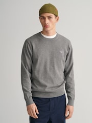 GANT Dark Grey Melange Classic 100% Cotton Crew Neck Jumper - Image 1 of 5