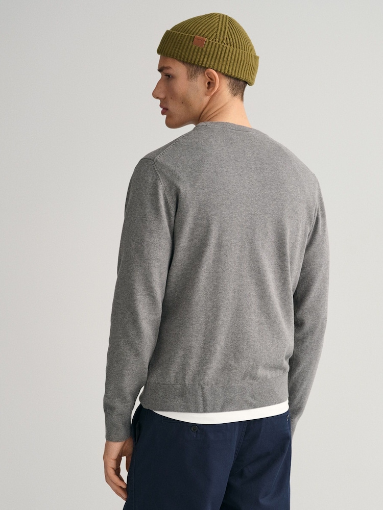 GANT Dark Grey Melange Classic 100% Cotton Crew Neck Jumper - Image 2 of 5
