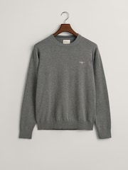 GANT Dark Grey Melange Classic 100% Cotton Crew Neck Jumper - Image 5 of 5