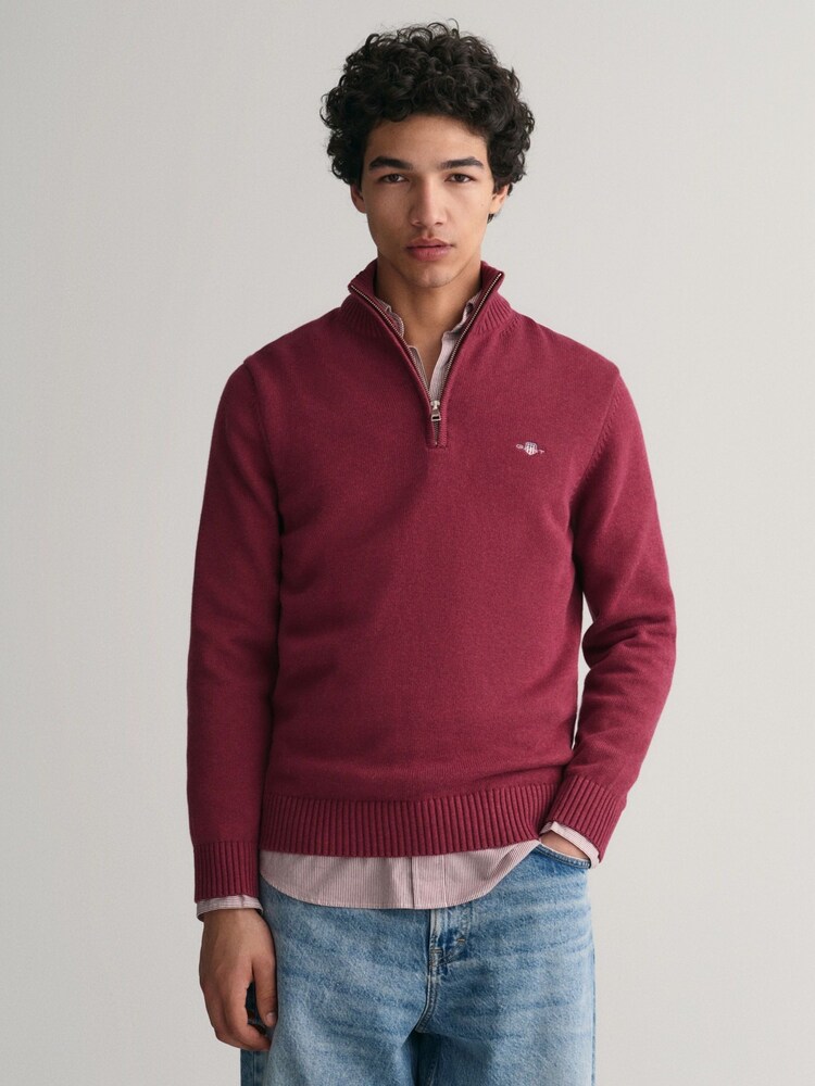 GANT Plumped Red Casual Cotton Half Zip Jumper - Image 1 of 6