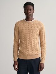 GANT Khaki Green 100% Cotton Cable Crew Neck Jumper - Image 1 of 5