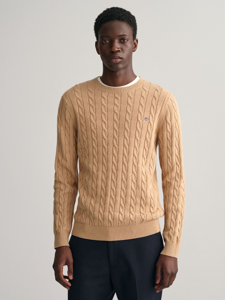 GANT Khaki Green 100% Cotton Cable Crew Neck Jumper - Image 1 of 5