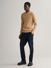 GANT Khaki Green 100% Cotton Cable Crew Neck Jumper - Image 3 of 5