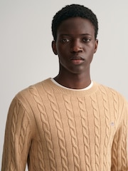 GANT Khaki Green 100% Cotton Cable Crew Neck Jumper - Image 4 of 5