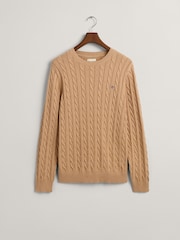 GANT Khaki Green 100% Cotton Cable Crew Neck Jumper - Image 5 of 5