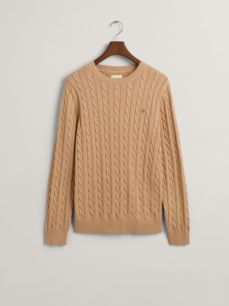 GANT Khaki Green 100% Cotton Cable Crew Neck Jumper - Image 5 of 5