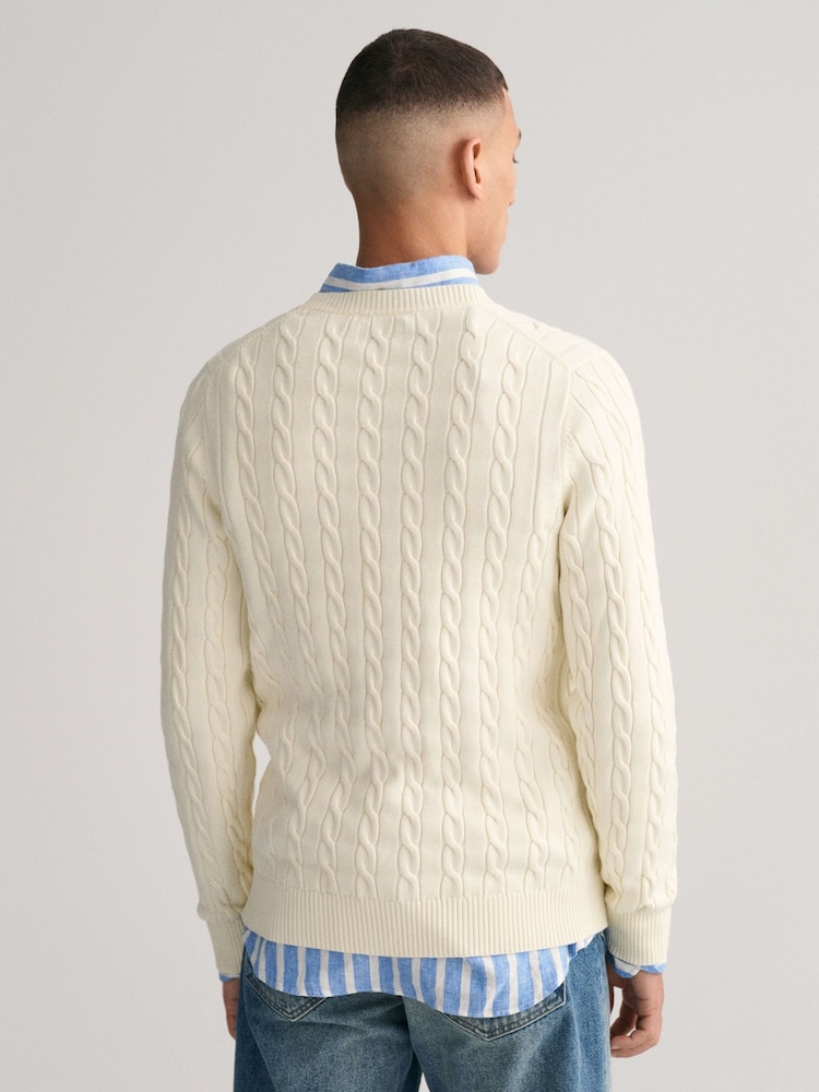 GANT Cream 100% Cotton Cable Crew Neck Jumper - Image 2 of 5