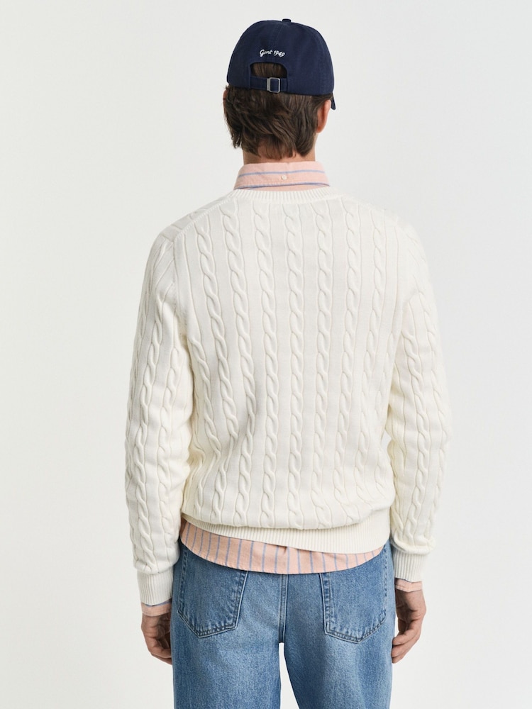 Cream - GANT Cable Crew Neck Jumper - Slika 2 iz 5 Cream - GANT Cable Crew Neck Jumper - Slika 2 iz 5