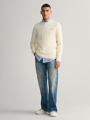 GANT Cream 100% Cotton Cable Crew Neck Jumper - Image 3 of 5