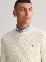 GANT Cream 100% Cotton Cable Crew Neck Jumper - Image 4 of 5