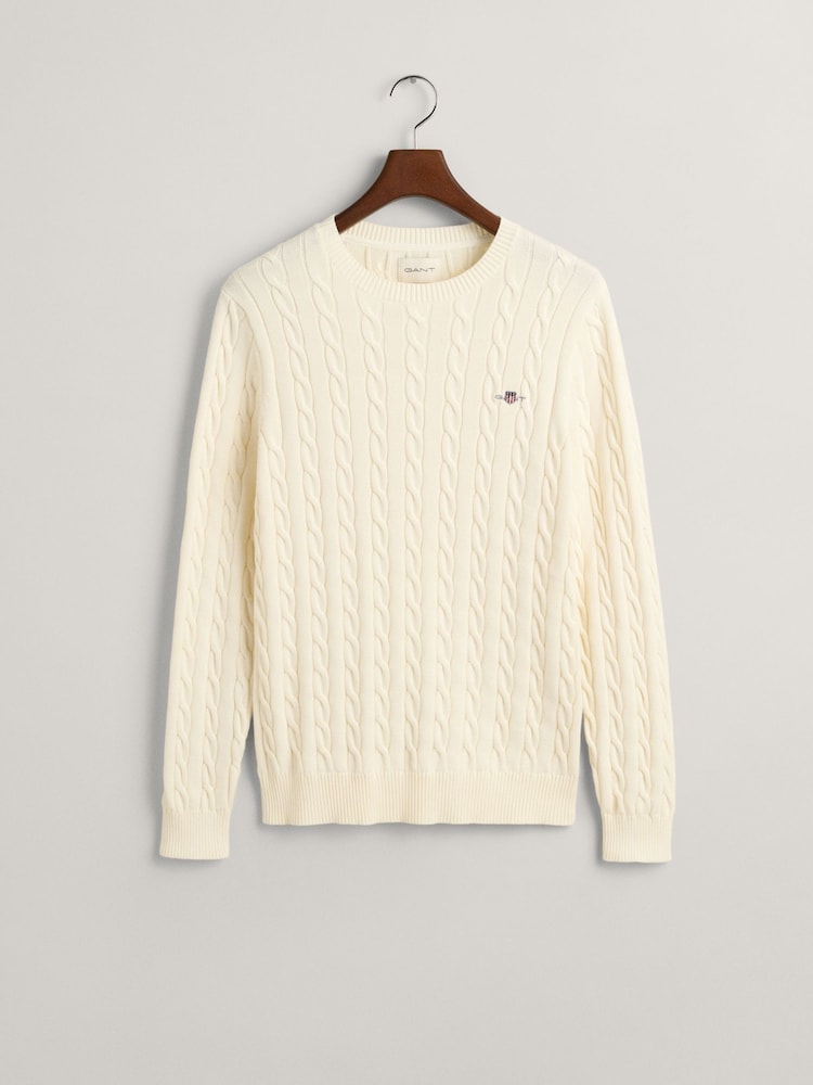 GANT Cream 100% Cotton Cable Crew Neck Jumper - Image 5 of 5