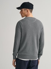 GANT Dark Grey Melange 100% Cotton Pique Crew Neck Jumper - Image 2 of 5