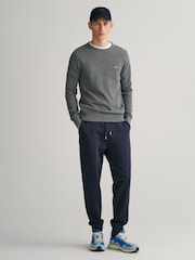 GANT Dark Grey Melange 100% Cotton Pique Crew Neck Jumper - Image 3 of 5