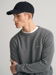GANT Dark Grey Melange 100% Cotton Pique Crew Neck Jumper - Image 4 of 5