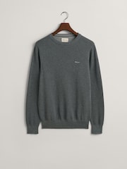 GANT Dark Grey Melange 100% Cotton Pique Crew Neck Jumper - Image 5 of 5