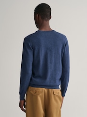 GANT Dark Jeans Blue Melange Classic 100% Cotton V-Neck Jumper - Image 2 of 5