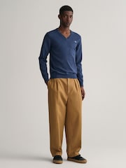 GANT Dark Jeans Blue Melange Classic 100% Cotton V-Neck Jumper - Image 3 of 5