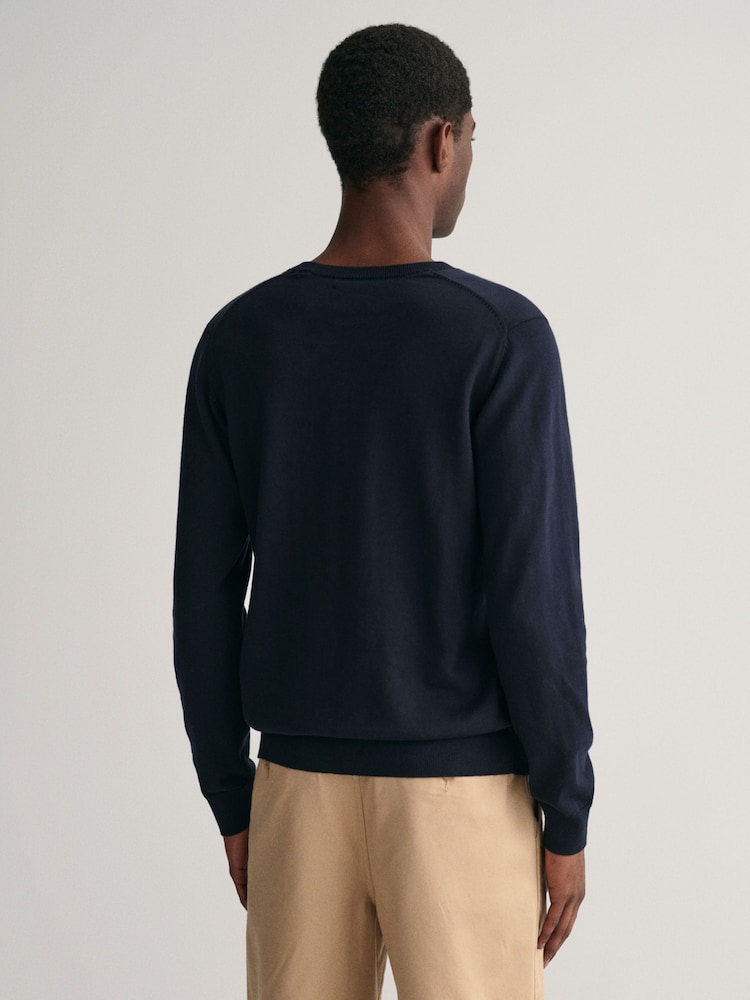 GANT Dark Navy Classic 100% Cotton V-Neck Jumper - Image 2 of 5
