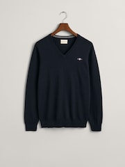 GANT Dark Navy Classic 100% Cotton V-Neck Jumper - Image 5 of 5