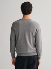 GANT Dark Grey Melange Classic 100% Cotton V-Neck Jumper - Image 2 of 5