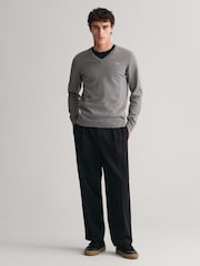 GANT Dark Grey Melange Classic 100% Cotton V-Neck Jumper - Image 3 of 5