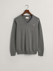 GANT Dark Grey Melange Classic 100% Cotton V-Neck Jumper - Image 5 of 5