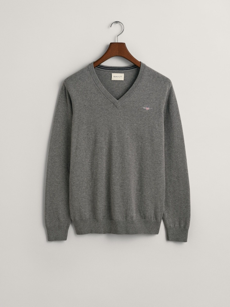 GANT Dark Grey Melange Classic 100% Cotton V-Neck Jumper - Image 5 of 5