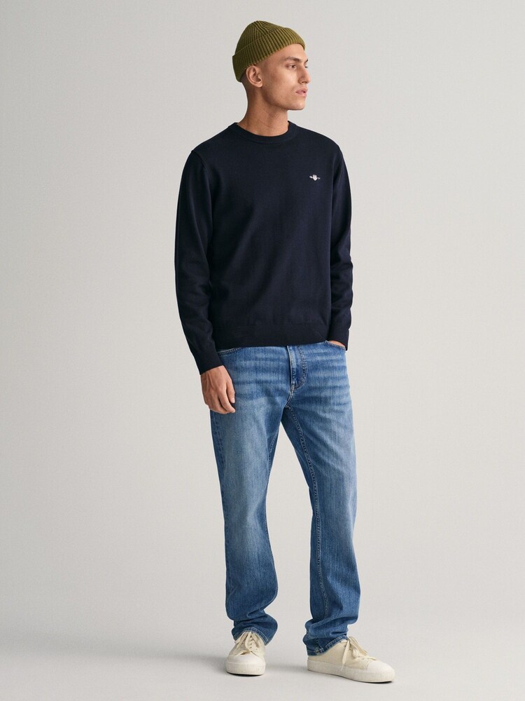 GANT Evening Blue Classic 100% Cotton Crew Neck Jumper - Image 3 of 5