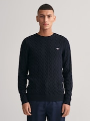GANT Evening Blue 100% Cotton Cable Crew Neck Jumper - Image 1 of 8