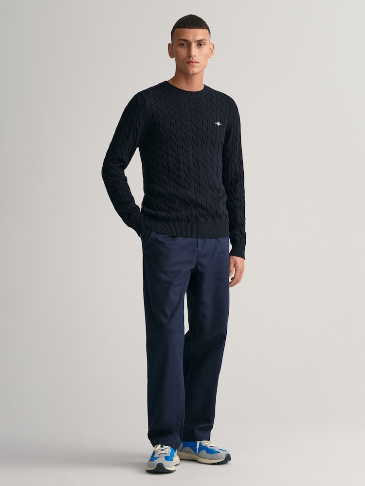 GANT Evening Blue 100% Cotton Cable Crew Neck Jumper - Image 3 of 8