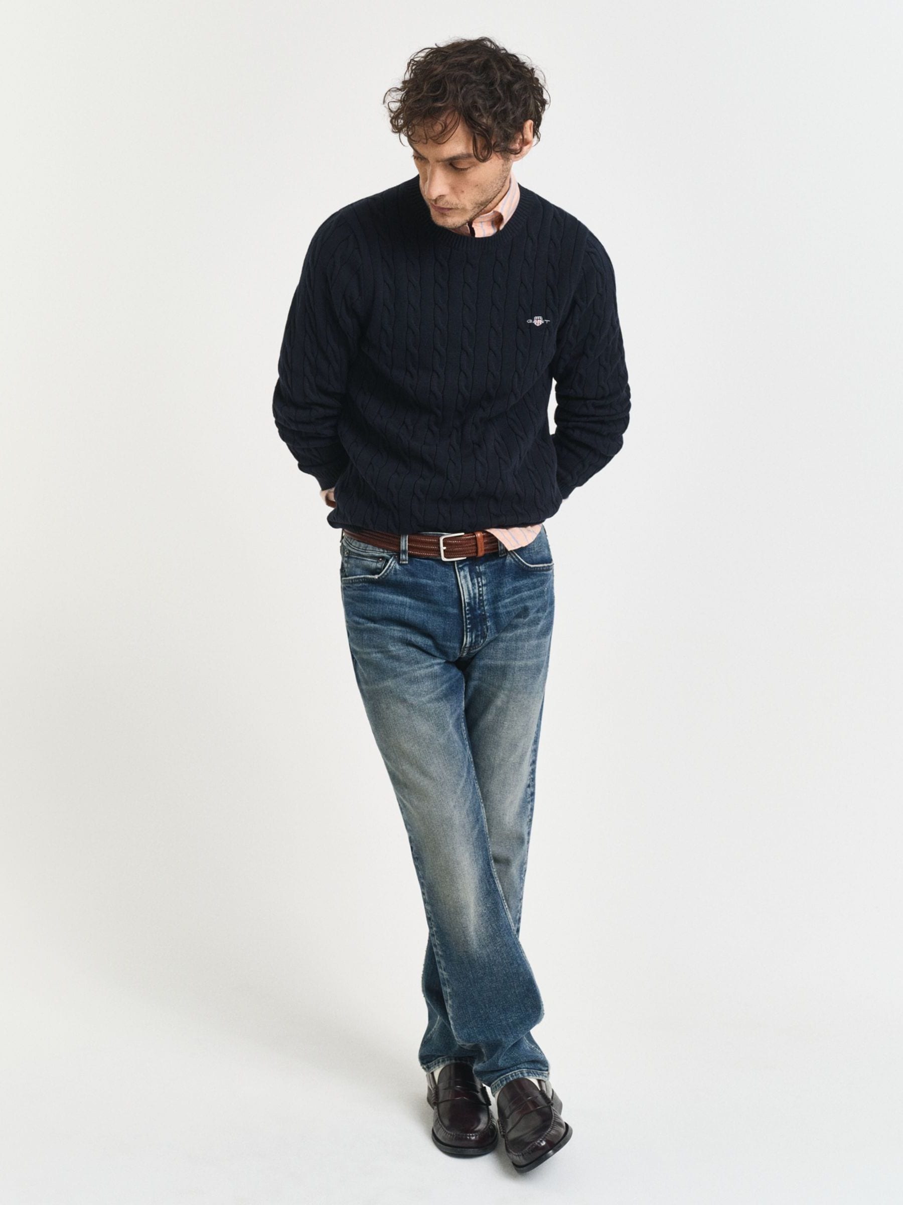 Comprar Azul noturno - GANT 100% algodão malha trançada gola