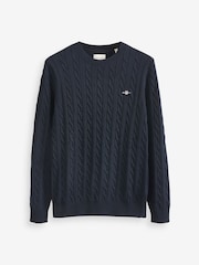 GANT Evening Blue 100% Cotton Cable Crew Neck Jumper - Image 8 of 8