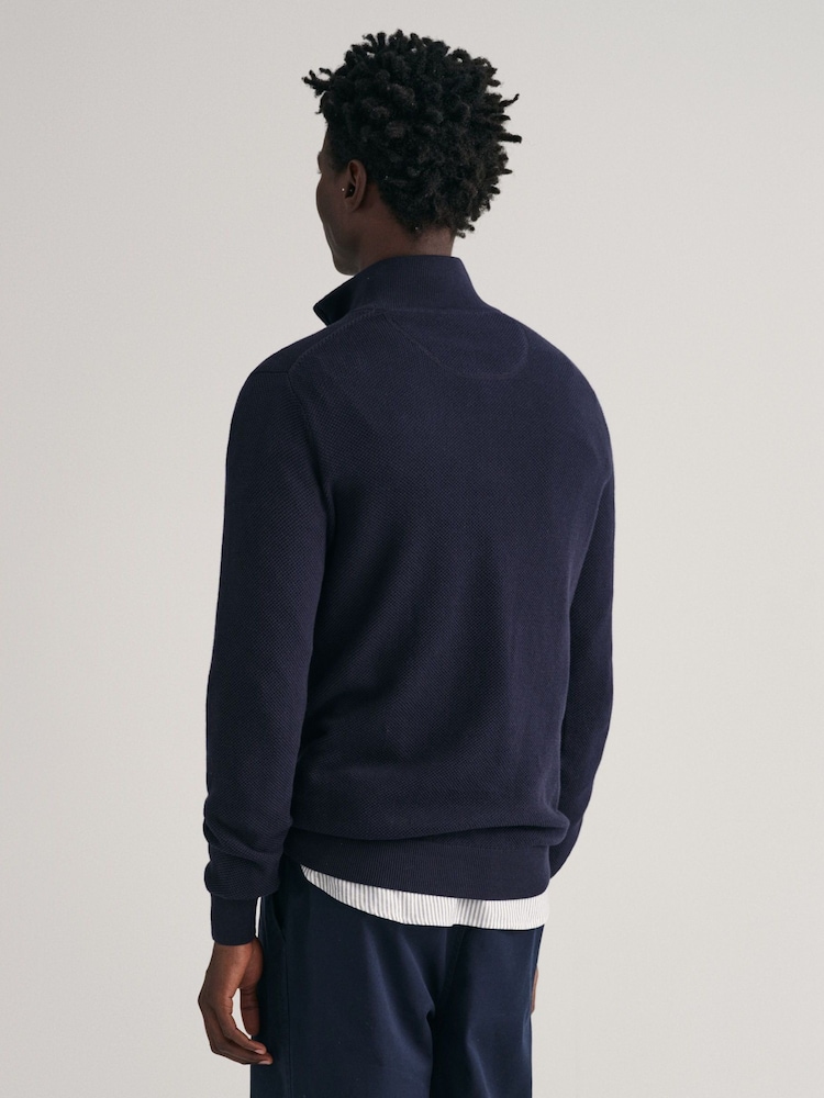 Azul noche - GANT 100% Cotton Pique Quarter Zip Jumper - Imagen 2 de 5