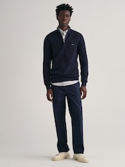 Azul noche - GANT 100% Cotton Pique Quarter Zip Jumper - Imagen 3 de 5