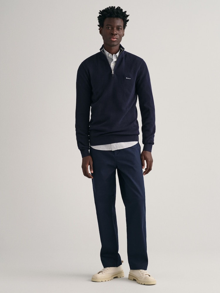 GANT Evening Blue 100% Cotton Pique Quarter Zip Jumper - Image 3 of 5