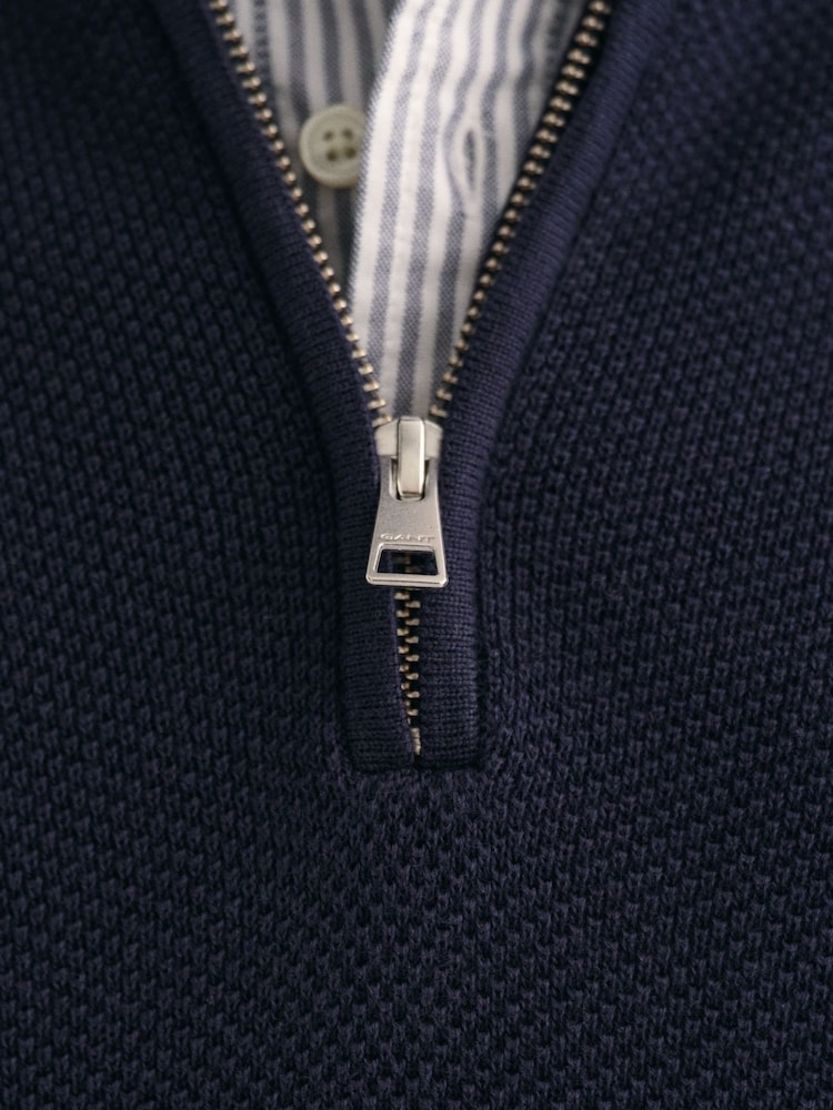 Azul noche - GANT 100% Cotton Pique Quarter Zip Jumper - Imagen 5 de 5