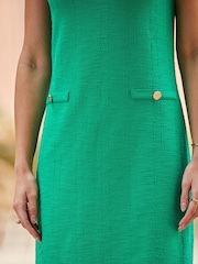 Sosandar Green Button Detail Boucle Shift Dress - Image 5 of 5