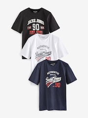 JACK & JONES Blue 3 Pack Short Sleeve Printed T-Shirts - Image 1 of 9